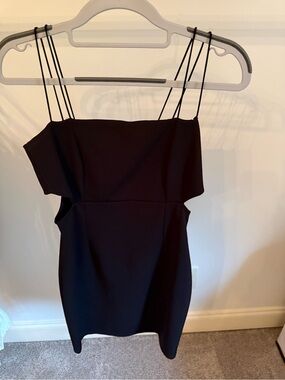 Blue Blush Black Mini Dress with Double Spaghetti Straps